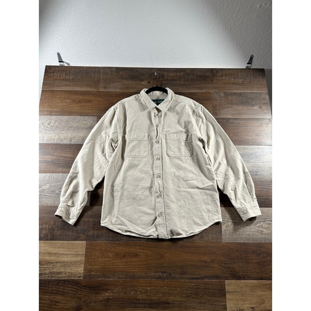Woolrich Green Label Collection Mens Large Beige Flannel Button Down Shirt L